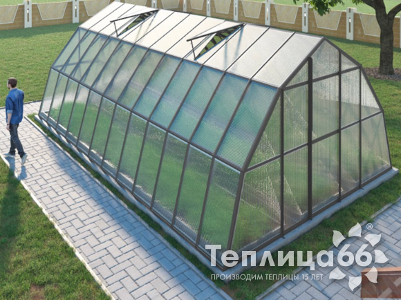 Теплица Рада Иткуль из поликарбоната, 4,5х8 метров, графитовая